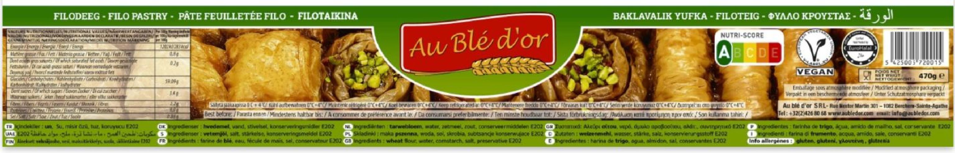 Masa Filo SUPER FINA - 470gr  JUFKA  "AU BLE D'OR"